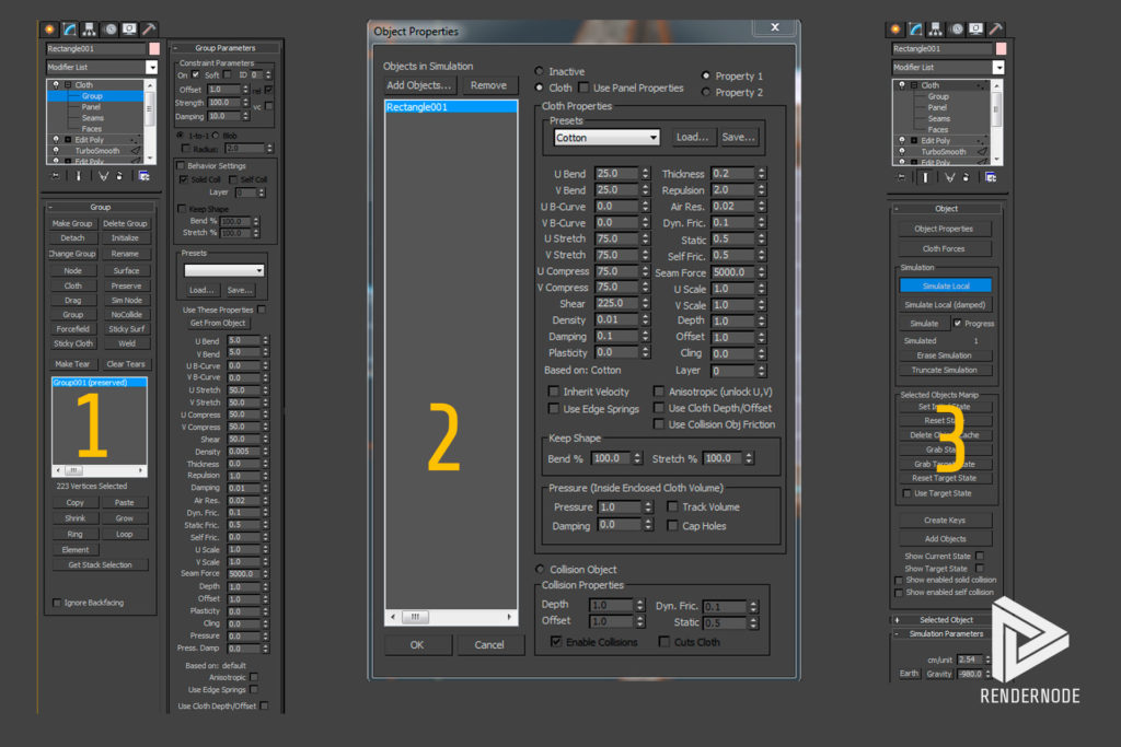 Cloth parameter values