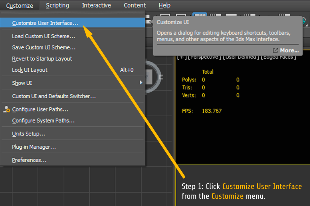 3ds max user interface customization menu rendernode